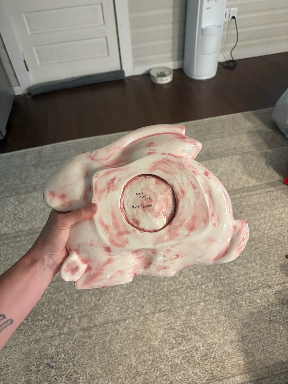 Handcrafted Pink & White Bunny Decorative Tray - Home Accents - Picture 3 of 4